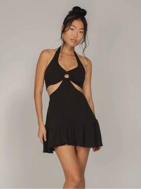 Peixoto Ariel Black Halter Ring Cut Out Dress